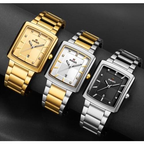 New Golden Steel Bracelet Watches Men Top Brand Luxury Mens Big Size Quartz Wristwatch Fashion Rectangle Clock Relogio Masculino
