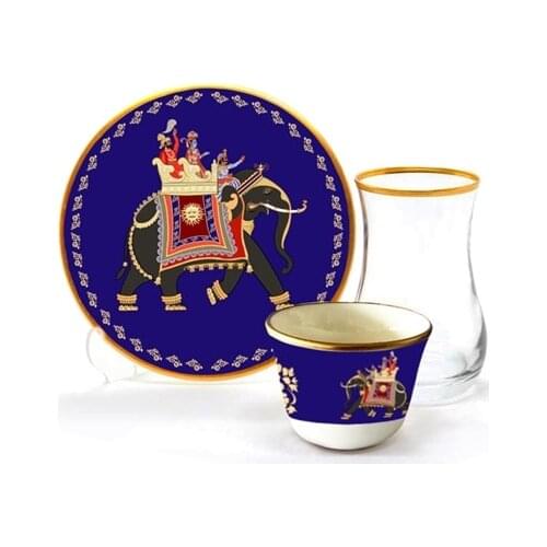 Drop Efe Tea & Arabian Coffee Cup Set 18 Pieces Elephant Blue