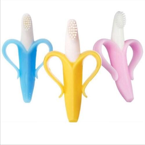 Baby Silicone Training Toothbrush BPA Free Banana Shape Safe Toddle Teether Chew Toys Teething Ring Gift For Infant Baby Chewing