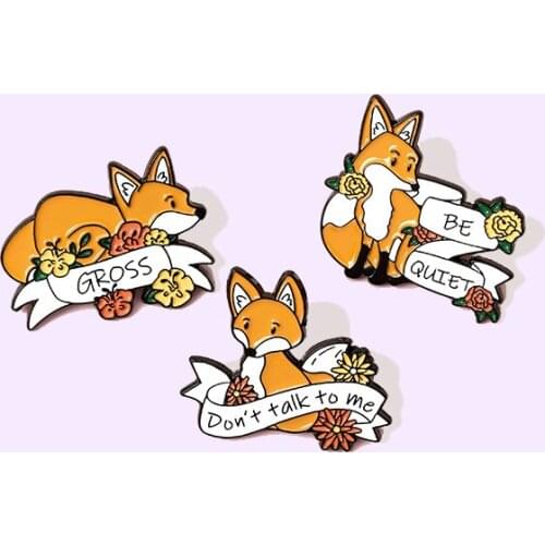 Cartoon Yellow Fox Enamel Pin Fashion Cute Animal Flower Brooch Backpack Clothes Lapel Pin Animal Jewelry Gift for Friends