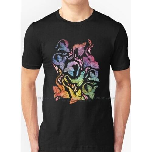 Dragon Fire Dark Rainbow T Shirt 100% Pure Cotton Adenaj Dragon Flying Fire Breathing Fantasy Flames Rainbow Cute Watercolor