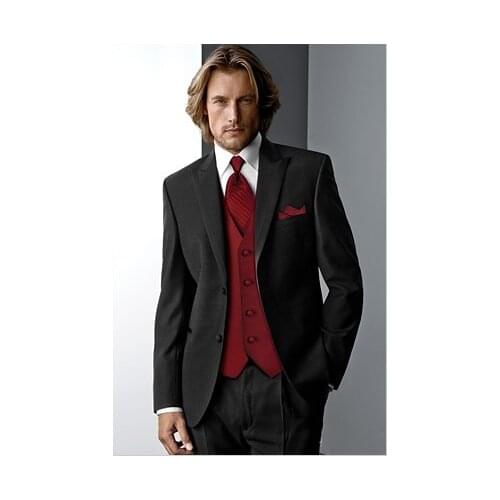 Custom Made Groom Tuxedo Black Groomsmen Peak Lapel Wedding/Dinner Suits Best Man Bridegroom (Jacket+Pants+Tie+Vest) B231