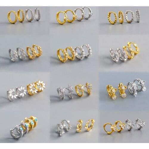 INZATT Real 925 Sterling Silver Zircon Star Round Huggies Hoop Earrings For Fashion Women Party Fine Jewelry Punk Accessories