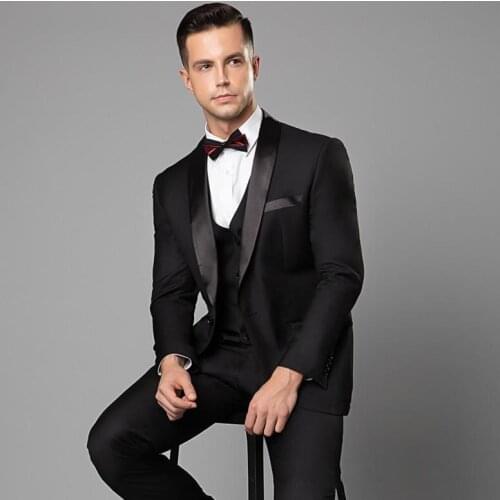 Classic slim Groomsmen Shawl Lapel Groom Tuxedos Men Suits Wedding/Prom Best Man Blazer ( Jacket+Pants+Tie+Vest) 381