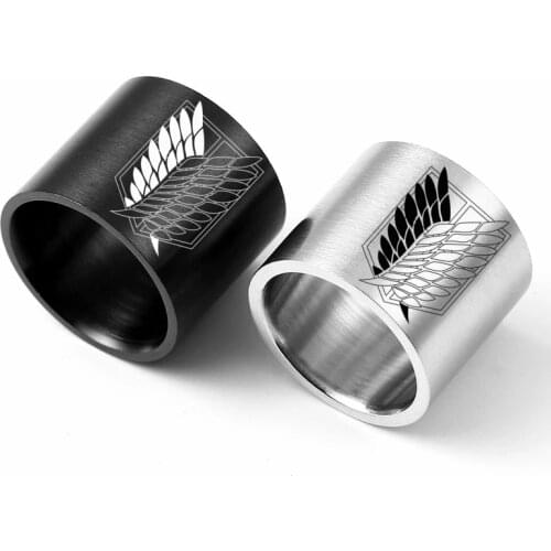 Attack on Titan Black sliver Stainless Steel Ring Wings Of Liberty Flag Finger Rings For Men Women Jewelry Anime Fans
