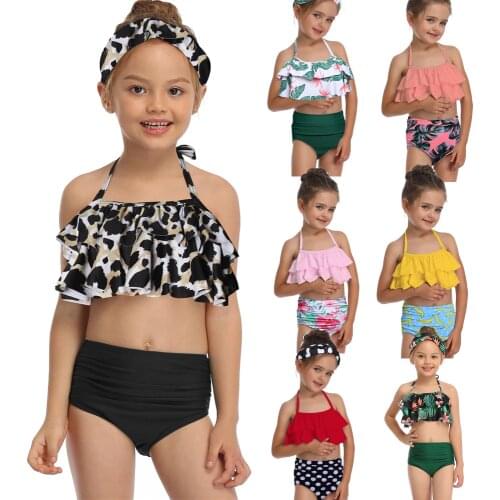 Green Leaf Print Bikini Sets For Toddler Girls and Girls 2021 Kids Children Swimsuits Swim Bathing Suits 2-14 Years
