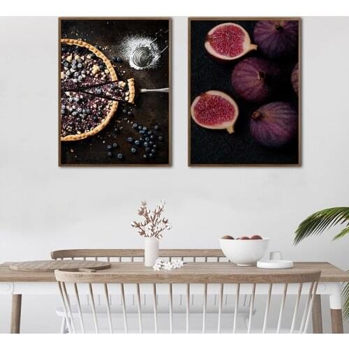 Food Kitchen Poster Wall Art Canvas Print Blueberry Pie Fig Coffee Painting Decorative Picture Modern Dining Room Decoration