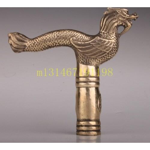 BRASS DRAGON ANIMAL STATUE BRIGHT YELLOW DRAGON CANE WALKING STICK HEAD COLLECTI