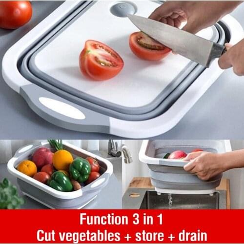 Multifunctional Cutting Board Kitchen Supplies Folding Sink Drain Vegetables Fruit Basket Washable Kitchen Organizer