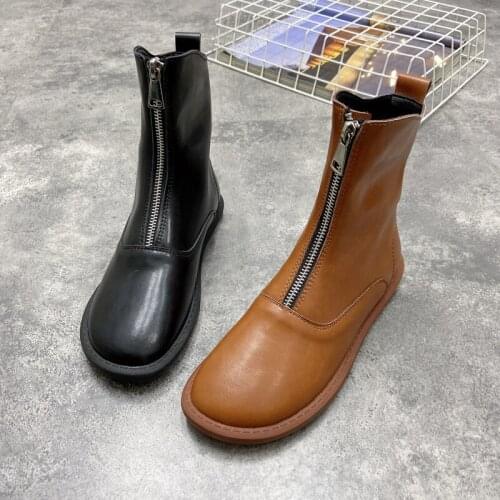 Fashion Casual Flat Solid Color Leather Comfortable Ladies Martin Boots Summer Hot Sale Zipper Short Tube Single Boots