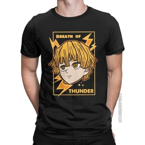 Men Zenitsu Demon Slayer T Shirt Agatsuna 100% Cotton Clothing Funny Classic Short Sleeve Crewneck Tee Shirt Party T-Shirts