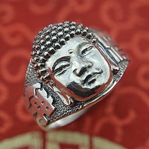 BOCAI New Pure S999 silver Man and Woman rings stop the devil and turn good luck Buddha handmade retro heart sutra lucky ring