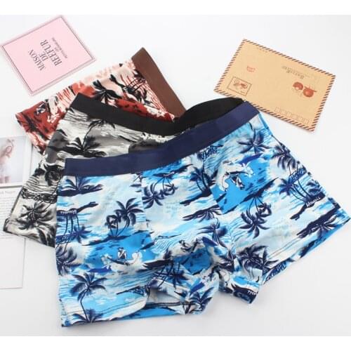 Mid-rise Underwear Men Fashion Printed Beach Cartoons Underpants Cotton Breathable Boxer Brief Shorts Nylon Boxershorts Male New