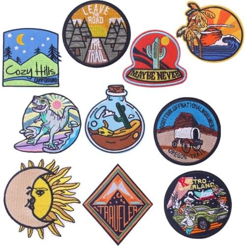 Natural Mountain Space Embroidered Patches On Clothes Desert Lake Patches Stickers On Jacket Backpack Stripe DIY Iron On Patches