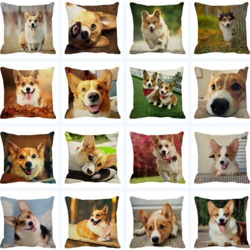 XUNYU Square Linen Pet Corgi Cushion Cover Pillowcase Home Sofa Decoration Throw Pillowcase 45x45cm A0067