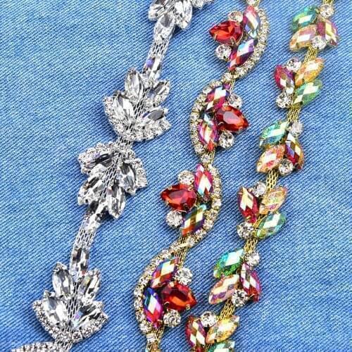 New 50 cm/Lot Colorful Flower Rhinestone Claw Chain Marquise Glass Crystal Cup Chains DIY Headband Wedding Dress Accessories