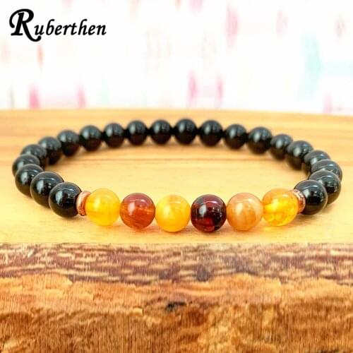 Ruberthen New Design 6 mm Black Tourmaline Bracelet Protection from Psychic Attack Wrist Mala Root Chakra Yoga Bracelet