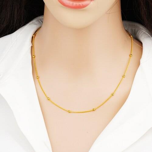 Original 24K Gold Beaded Choker Necklace for Women Golden Tiny Chain Necklaces Collar Chokers Chains Bead Wedding Jewelry 2021