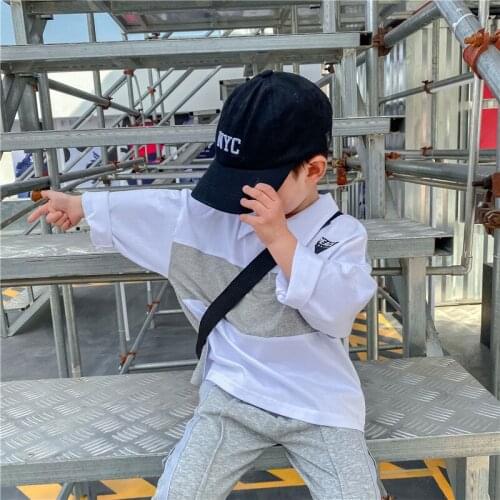 2020 Autumn Toddler Boys T-shirts Fashion Casual Oversize Patchwork Shirt For Boy Kids Clothes Long Sleeve Cotton T-shirt New