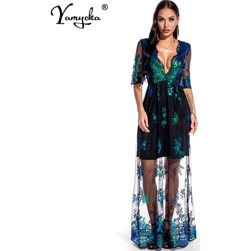 Sexy vintage Maxi woman Club sequin summer dress women party night glitter bodycon black Green long dress ladies dresses vestido