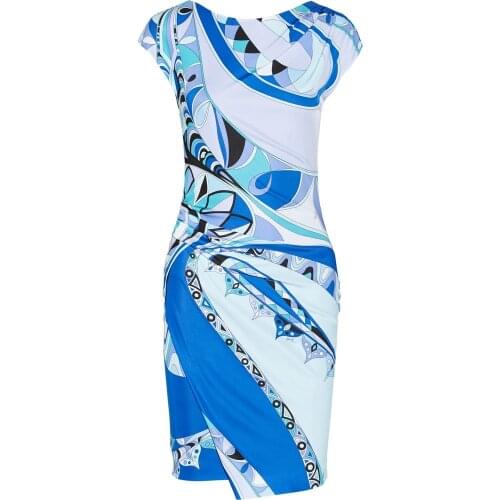 Hot Sale Top Fasion Summer Dress Print Womens Knitted Dress Slim Gentlewomen With short sleeves