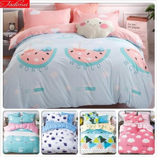 Watermelon Pink Blue AB Side Kids Single Size Duvet Cover 1.5m 1.8m 2m Bed Linens Flat Sheet Double Queen Duvet Cover Bedclothes