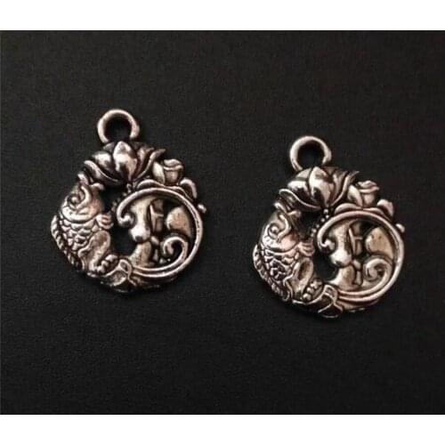 6 pcs Metal Fish / Lotus Charms Animal Pendants Fit Jewelry Making Findings Accessories DIY Handmade Earring Necklace 17x15mm