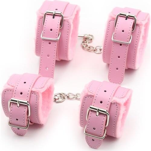 Adjustable PU Leather Plush Handcuffs Foot Chains Ankle Cuffs Slave Restraints Sex Flirting Toy BDSM Bondage SM Constraint Tie