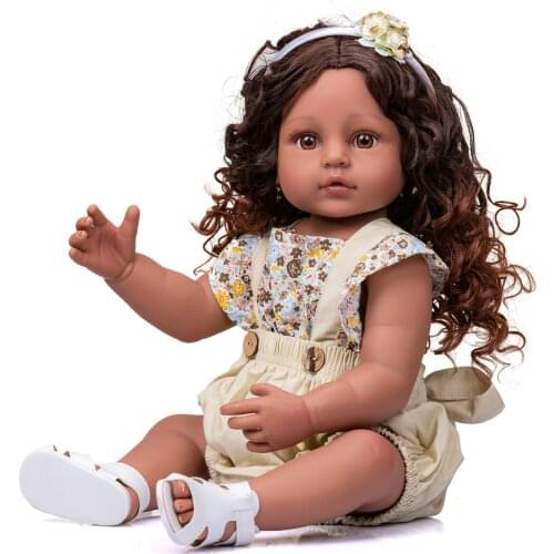 22 inch full body silicone doll bebe reborn toddler girl Dark Brown Skin bebe reborn realista bonecas children gift