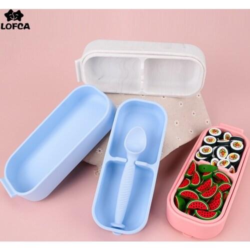 LOFCA Silicone Plate Food Grade Baby Feeding Silicone Box With Spoon Dining Children Cartoon Detachable Dishes Tableware Kids