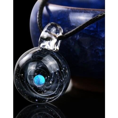 Unique Natural Opal Stone Universe Glass Planets Pendant Necklace Galaxy Rope Chain Solar System Necklace Women Birthday Gift