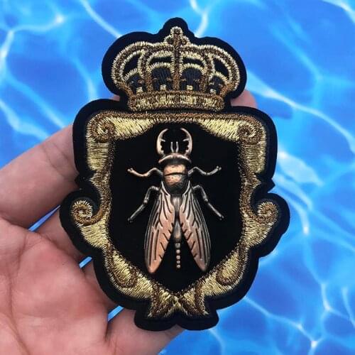 Embroidery Crown Hardware Beetle Badge leather Denim Clothing Pants Sticker Used for clothing Bags Shoes Sticker Patch Sewing
