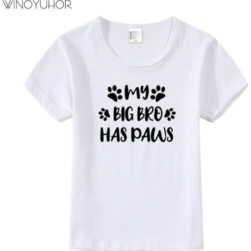 My Big Brother Has Paws Funny T-Shirts Baby Boy Girl Kids Letter Print Clothes Summer Casual Short Sleeve T Shirt Cotton