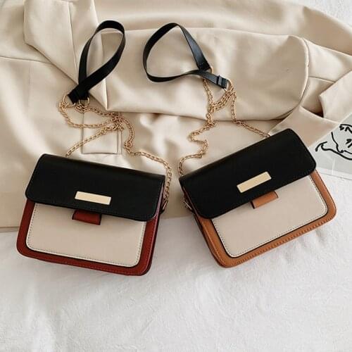 Retro Fashion PU Leather Women Shoulder Messenger Bags Casual Hit Color Ladies Chain Shoulder Crossbody Handbags