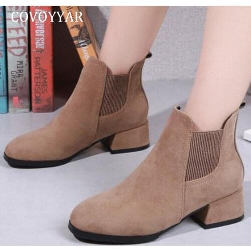 COVOYYAR 2019 Women Ankle Boots Autumn Winter Platform Woman Shoes Casual Round Toe Slip on Fashion Riding Boots Women WBS065
