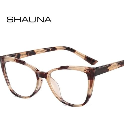SHAUNA Retro Cat Eye TR90 Women Eyeglasses Frame Fashion Anti Blue Light Spring Hinge Men Optical Frame Stainless Steel Wire Arm