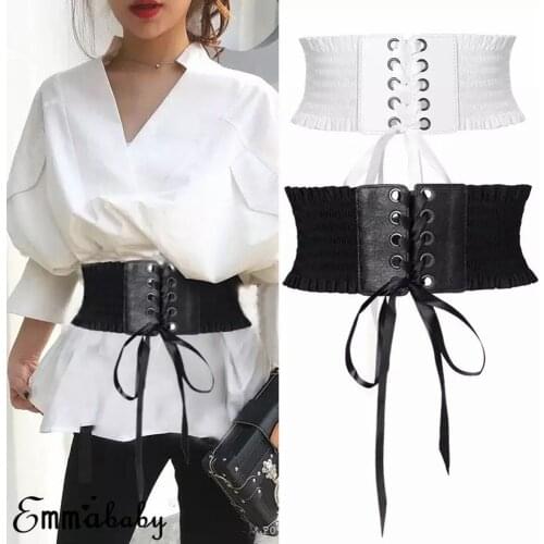 Women Wide Belt Decor Soft Satin Bowknot Wrap Around Tie Waistband Lace Up Eyelet Cotton Corset Belt Cinch Waist Wide Dress Belt