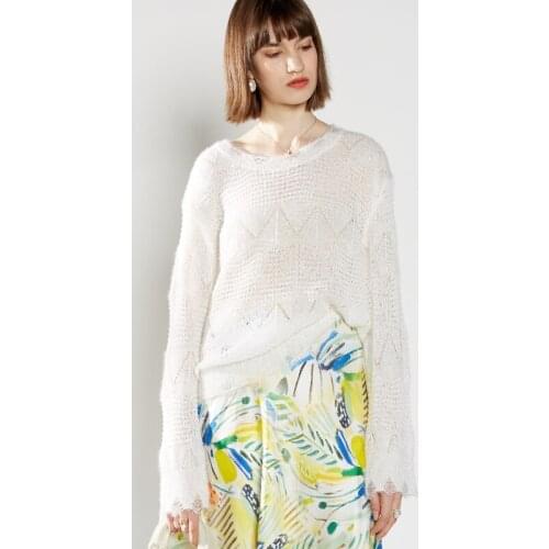 Women Hollow Out Sweater Spring Solid Pullover Tops Knitted Jumper Oversized Sweater