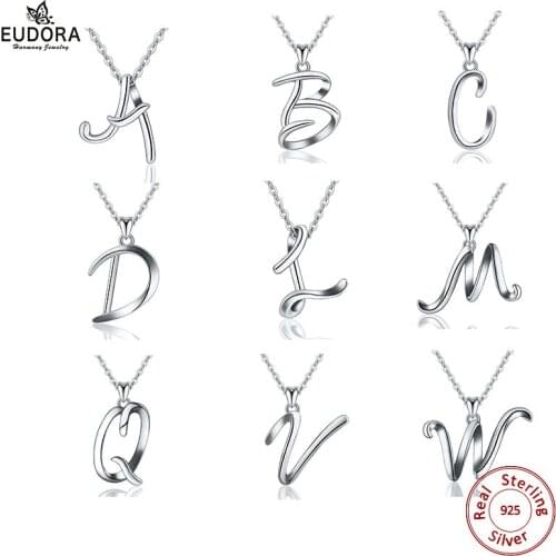 Angel caller 925 Sterling Silver A B C letters Necklaces Jewelry 26 Letter Pendant Women Charm Jewelry For girlfriend gift D109