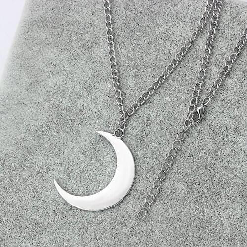 1pcs Large Minimalist Crescent Moon Charms Pendants Necklace Silver Color Chain Necklace Jewelry