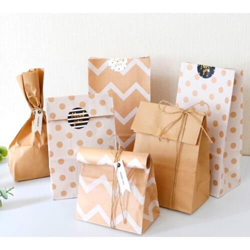 10pcs Retro Kraft Gift Bags Zigzag Dot Stripe Blank Craft Paper Bag Wedding Party Gift Wrapping Supplies DIY Stationery Envelope