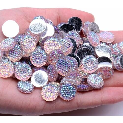 12mm Resin Rhinestone 40pcs Multicolor AB Pink Starry Round-shape Rhinestone Glue on DIY Handmade Jewelry Button Accessories E