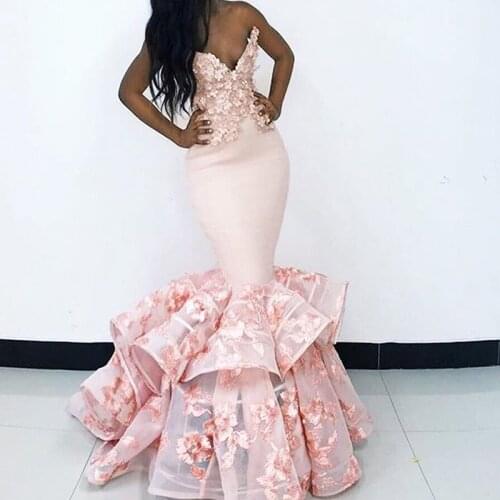 2020 New Arrival Mermaid Tulle Prom Dress Long Sexy V-neck Appliques Backless Party Evening Gowns Graduation Vestido de Festa