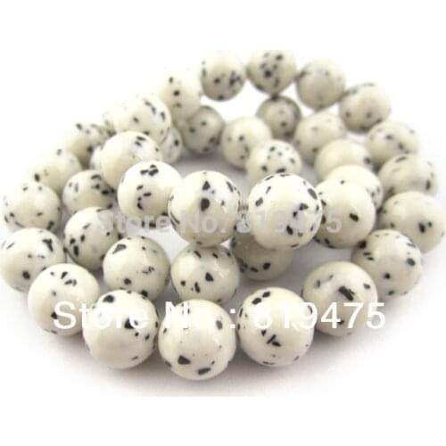 32pcs/lot 12mm Synthetic Stonebeads Round Bodhi Style for jewelry making White color With Black dots