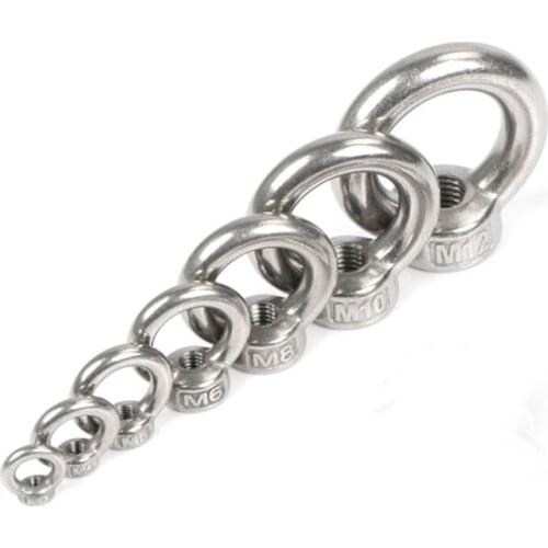 50PCS/LOT) SUS304 Metric Thread M3 M4 M5 M6 M8 Marine Stainless Steel Lifting Eye Nut Rings Bolts Thread Silver A2-70 fastener