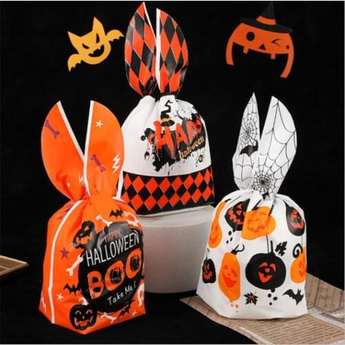 50pcs/pack Halloween Bunny Ears Candy Bag Halloween Gift Bag Halloween Pumpkin Plastic Bag Halloween Party Supplies Home Decor