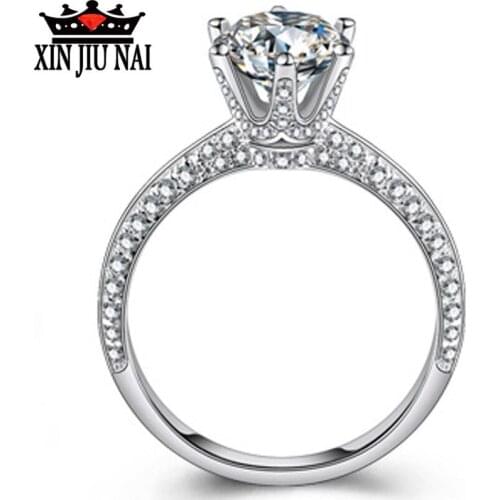 925 sterling silver Deluxe six-claw carat crushed diamond group with zircon-inlaid feminine diamond ring wedding jewelry