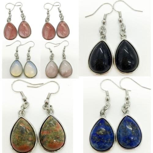 Free Shipping Beautiful Lapis Lazuli Unakite Cherry Quartz Opal Blue Sand Water Drop Bead Dangle Earring pWB776