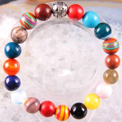 Bracelet 6 8 10 12 MM Natural Stone Gem Round Beads Stretch Multi color Stones Bangle Charm Strand Fashion Jewelry 8"
