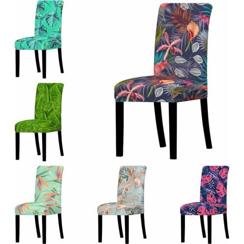 Nordic Plants Polyester Chair Covers Printed Elastic Seat Cover Slipcovers For Dining Room Wedding Banquet Hotel Kitchen Office